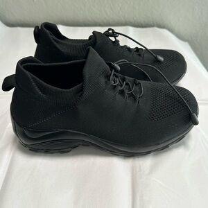 Women's Black Slip-On Knit Athletic Sneakers with Toggle Laces